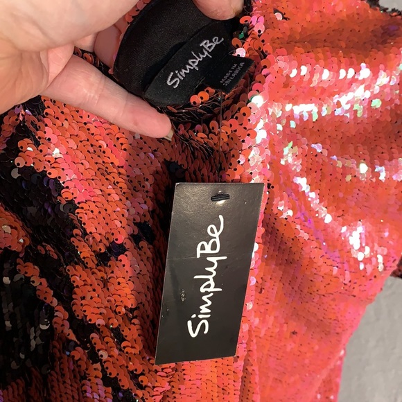 Iridescent Coral Black Midi Dress Mermaid Sequins - Picture 10 of 15